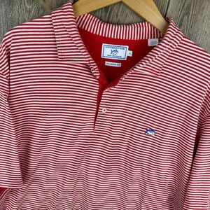 Southern Tide Skipjack Polo Shirt Mens XL Red White Striped Pima Cotton Stretch